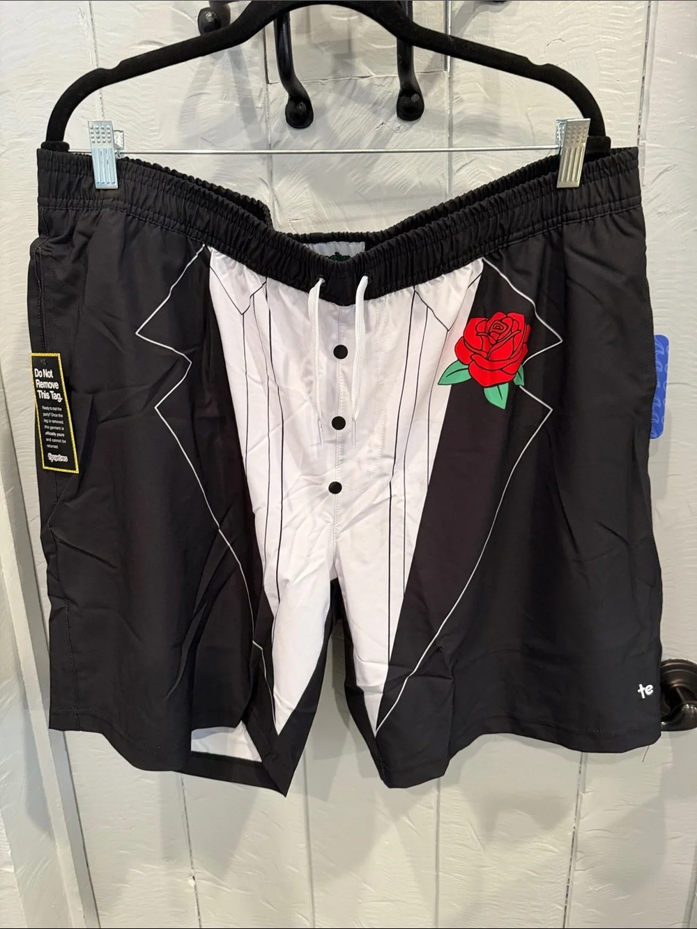 Tipsy Elves Black & White Tuxedo-Style Swim Shorts 3XL NWT